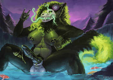 animal_genitalia animal_penis anthro areola balls bathing biped black_areola black_body black_fur black_nipples bodily_fluids breasts canine_genitalia canine_penis claws cum cum_on_self ear_piercing erection flower fluffy fluffy_tail fur furgonomic_piercing furgonomics gauged_ear genital_fluids genital_piercing genitals green_hair gynomorph hair intersex knot mountain nipple_piercing nipples pawpads paws penis penis_piercing piercing plant precum pubes scrotum_piercing sheath sheath_piercing sky solo tail tattoo tendrils tongue tree unusual_bodily_fluids unusual_genital_fluids water wet kronte nadilya_(heliocintrini) aquatic canid canine canis domestic_dog fish mammal monster skulldog_(species) bad_metadata md5_mismatch