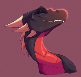 6_horns black_body black_scales countershading eyes_closed facial_markings fantasy female female_feral feral happy head_markings horn horn_sheath long_neck long_snout low-angle_view markings multi_horn multicolored_body neck_spikes red_body red_countershading red_scales scales simple_background smile snout solo teeth two_tone_body ventral_scales plaguedogs123 activision european_mythology mythology spyro_the_dragon cynder dragon mythological_creature mythological_scalie scalie western_dragon 2024 bust_portrait cel_shading digital_drawing_(artwork) digital_media_(artwork) english_description portrait shaded