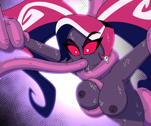 ambiguous_gender big_breasts bodily_fluids breast_squeeze breasts cheek_bulge constricted_pupils dark_body dark_skin duo female female/ambiguous forced forced_oral hair highlights_(coloring) navel nipples nude nude_female nude_humanoid oral oral_penetration penetration pink_body pink_hair pink_tentacles pupils rape red_sclera restrained_arms saliva sex simple_background skull_ear_ring slit_pupils small_pupils squeezing sweat tentacle_around_arm tentacle_around_breast tentacle_around_neck tentacle_around_waist tentacle_in_mouth tentacle_penetration tentacle_rape tentacle_sex tentacles textured_background twintails_(hairstyle) wet white_highlights poparc_nsfw hazbin_hotel hellaverse velvette_(hazbin_hotel) demon demon_humanoid humanoid tentacle_creature 2025 hi_res
