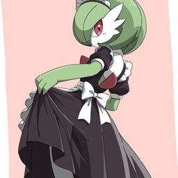 ambiguous_gender blush blush_lines bow_ribbon chest_spike clothed clothing clothing_lift dress dress_lift glistening glistening_eyes green_body green_hair hair looking_back maid_headdress maid_uniform pseudo_hair rear_view red_eyes solo spikes spikes_(anatomy) teasing uniform white_body noye nintendo pokemon gardevoir generation_3_pokemon humanoid pokemon_(species) 1:1 2026 digital_drawing_(artwork) digital_media_(artwork) hi_res