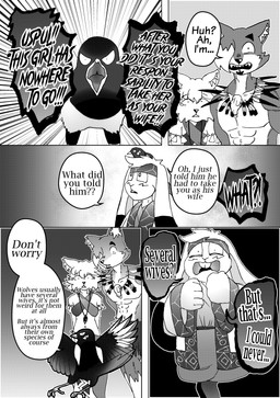 ainu_clothing anthro big_ears big_feet bodily_fluids bone bottomwear bowing clothing collar countershade_face countershade_fur countershade_torso countershading dialogue feathers feet footwear freaking_out fur kerchief leg_markings male markings muscular muscular_anthro muscular_male pose scared screaming shocked skirt skull socks_(marking) tears text underwear efradraws northwind_(efradraws) isepo_(efradraws) kasni_(efradraws) n'tal_(northwind) uspul_(efradraws) avian bird canid canine canis corvid lagomorph leporid magpie_(corvid) mammal oscine passerine rabbit wolf absurd_res black_and_white comic digital_media_(artwork) english_text halftone hi_res monochrome