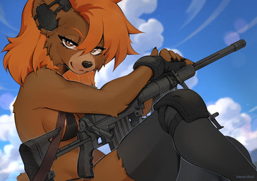 anthro biped bra breasts clothed clothed_anthro clothed_female clothing cloud day female front_view fur gloves hair handwear legwear looking_at_viewer outside panties sitting sky smile solo tail thigh_highs underwear amarihel bear mammal 2026 digital_drawing_(artwork) digital_media_(artwork) hi_res