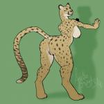 anthro anus big_breasts biped breasts brown_eyes butt claws digitigrade female genitals looking_back nipples nude pussy simple_background solo standing acethebigbadwolf cheetah felid feline mammal 1:1 digital_media_(artwork) hi_res