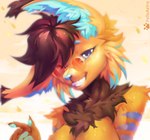 anthro arm_tuft blue_eyes blue_inner_ear_fluff blue_markings blue_nose blue_pawpads brown_body brown_fur cheek_tuft chest_tuft ear_tuft eyewear facial_tuft female front_view fur glasses glistening glistening_eyes grin hair inner_ear_fluff looking_at_viewer markings messy_hair narrowed_eyes nude one_eye_closed orange_body orange_fur pawpads round_glasses short_hair shoulder_tuft simple_background smile solo tuft yelloastra chevy_dahl felid feline lynx mammal absurd_res artist_name bust_portrait hi_res portrait