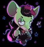 anthro clothing feet fur green_body green_fur highlights_(coloring) male pink_lighting rude_gesture silly solo spiral_eyes plantsnbones meme_clothing biizziiy mammal mouse murid murine rodent meme