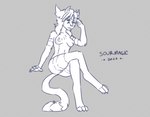 anthro butt claws ears_back female gem genitals horn nipples nude pawpads paws pivoted_ears pussy sitting solo tail bittervow lilith_(sourmagic) canid canine demon fox hybrid mammal monochrome sketch