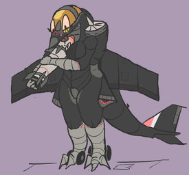 aircraft anthro black_body duo female fingering fingering_partner kissing machine missile purple_background sex simple_background size_difference vehicle woodhouse3d harrier_jump_jet aeromorph animate_inanimate living_aircraft living_machine living_vehicle