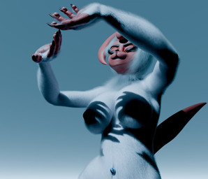anthro breasts cast_shadow female navel navel_piercing piercing raised_hands zero3delta nintendo pokemon shadow_hands_challenge rose_duskclaw absol generation_3_pokemon pokemon_(species) shiny_pokemon 3d_(artwork) digital_media_(artwork)