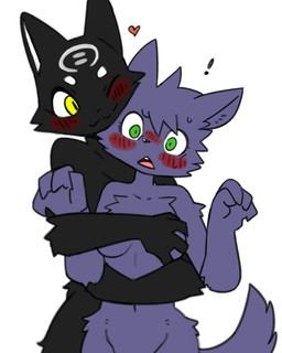 anthro anthro_on_anthro arm_tuft biped black_body black_fur blue_body blue_fur blush breast_grab breasts cheek_tuft chest_tuft convenient_censorship covering covering_breasts crossgender cuddling dog_tail duo facial_markings facial_tuft female female/female forehead_markings front_view fur fur_tuft green_eyes hand_on_breast head_markings head_tuft interspecies intimate markings mtf_crossgender navel nude nude_anthro nude_female simple_background slim slim_anthro slim_female tuft white_background wide_eyed yellow_eyes pizademokttero nifram_logan tarahe canid canine canis domestic_cat felid feline felis mammal wolf 2024 4:5 absurd_res digital_drawing_(artwork) digital_media_(artwork) flat_colors hi_res