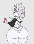 anthro big_breasts big_butt blue_eyes blush breasts butt cake clothing curvy_figure cutlery dessert eating eyewear female fluffy fluffy_tail food fork fruit fur glasses hair huge_breasts huge_butt kitchen_utensils looking_at_viewer looking_back neck_tuft panties pink_clothing pink_panties pink_underwear plant plate solo strawberry sweatshirt tail thick_thighs tools topwear tuft underwear voluptuous white_body white_fur white_hair wide_hips hashidoodle cumu canid canine canis domestic_dog mammal nordic_sled_dog spitz hi_res