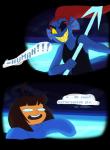 ambiguous_gender anthro clothed clothing comic dialogue duo english_text eye_patch eyewear female frisk_(undertale) hi_res human mammal tc-96 text undertale undertale_(series) undyne