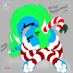 anal anal_penetration anthro anus balls blue_body blue_fur butt camera_view candy candy_cane candy_cane_in_ass clothing dessert food fur genitals green_body green_fur holidays holly_(plant) leggings legwear looking_at_viewer male pawpads paws penetration perineum plant puffy_anus recording simple_background solo stockings text yandere_mutt christmas jayjay_idingo canid canine canis dingo mammal 1:1 absurd_res hi_res