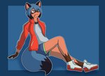 blue_hair bottomwear breasts clothed clothing female footwear hair looking_away lying pocky_in_mouth red_clothing shoes shorts small_breasts sneakers solo tail sudsypup brand_new_animal studio_trigger michiru_kagemori animal_humanoid canid canid_humanoid canine canine_humanoid humanoid mammal mammal_humanoid tanuki_humanoid 2020 digital_drawing_(artwork) digital_media_(artwork) hi_res