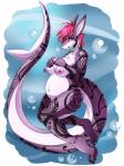 anthro anthrofied belly big_belly breasts ear_piercing female hair looking_at_viewer nipple_piercing nipples non-mammal_breasts non-mammal_nipples nude piercing pregnant pregnant_anthro pregnant_female skinny_dipping solo suddenhack xiana fish marine shark 2016 hi_res