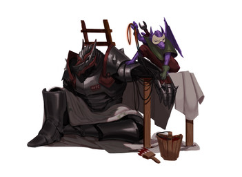 ambiguous_anthro ambiguous_gender anthro armor bottomwear cable clothed clothing green_clothing green_topwear kneeling mask membrane_(anatomy) membranous_wings mouth_closed purple_body purple_wings red_bottomwear red_clothing simple_background solo topwear wearing_mask white_background wings edvardiko mythology dragon mythological_creature mythological_scalie scalie absurd_res hi_res female_(lore)