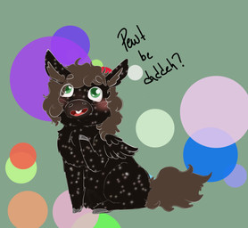 ambiguous_feral ambiguous_gender baby_talk black_body black_fur black_wings brown_hair brown_inner_ear_fluff brown_tail buckteeth dialogue feathered_wings feathers feral fur green_eyes grey_hooves hair hooves inner_ear_fluff open_mouth simple_background sitting smile solo sparkles tail teeth text tuft wings young young_ambiguous young_feral lemoncurds fluffy_pony mythology equid equine fluffy_pony_(species) mammal mythological_creature mythological_equine pegasus 2021 digital_media_(artwork) english_text hi_res
