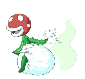 ambiguous_gender anthro clothed clothing diaper diaper_only feces not_furry plant simple_background soiled_diaper soiling stink_fumes topless unclean_diaper used_diaper wearing_diaper maeesthetic mario_bros nintendo elemental_creature flora_fauna piranha_plant digital_media_(artwork) hi_res