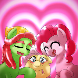 clothing dreadlocks female feral group hair headgear headkerchief headwear kerchief red_hair smile behind-space friendship_is_magic hasbro my_little_pony fluttershy_(mlp) pinkie_pie_(mlp) tree_hugger_(mlp) earth_pony equid equine horse mammal pony 1:1 2015 digital_media_(artwork)