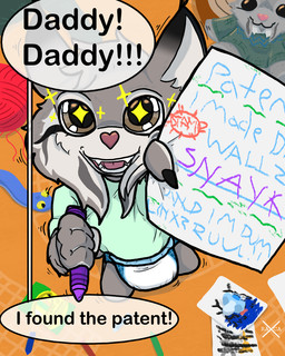 anthro clothed clothing crayon diaper diaper_fetish excited looking_at_viewer male pacifier solo speech_bubble starry_eyes wearing_diaper raxca disney zootopia pawbert_lynxley canada_lynx felid feline lynx mammal 4:5