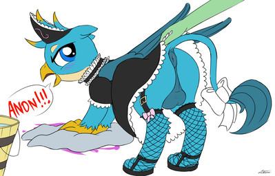 anus balls beak blue_anus blue_balls blue_body blue_eyes blue_feathers bottomwear bucket butt cleaning clothed clothing clothing_lift container crossdressing dress duo feathered_wings feathers femboy feral fishnet_clothing fishnet_legwear genitals half-closed_eyes legwear long_tail maid_uniform male narrowed_eyes skirt skirt_lift tail tail_tuft tail_under_skirt towel tuft uniform wings lutescu friendship_is_magic hasbro my_little_pony mythology anon gallus_(mlp) avian gryphon mythological_avian mythological_creature 2020