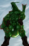 abs animal_genitalia anthro backlighting balls black_nipples blue_sky boots boots_only clothing contrail flying footwear footwear_only genitals gloves green_body green_scales hands_on_legs hands_on_thighs handwear hovering light looking_offscreen male mostly_nude muscular nipples pecs perineum red_body red_scales scales sheath shoes shoes_only sky solo vein veiny_muscles wide_stance yellow_body yellow_eyes yellow_scales tjloog nintendo pokemon orono_(tjloog) generation_3_pokemon legendary_pokemon pokemon_(species) rayquaza 5:8 absurd_res hi_res lighting