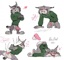 after_sex all_fours ambiguous_gender anal anthro ass_up balls blush bodily_fluids bottomless bottomless_anthro bottomless_male butt clenched_teeth clothed clothing cum cum_on_butt cum_on_penis cum_string daddy_kink dialogue dipstick_tail disembodied_penis duo ejaculation erection feet foot_fetish foot_on_face foot_on_penis foot_play fur genital_fluids genitals grey_body grey_fur half-closed_eyes hand_on_penis heart_symbol humanoid_genitalia humanoid_penis incestuous_fantasy insult looking_pleasured lying male male/ambiguous male/male markings masturbation mismatched_genitalia mismatched_humanoid_penis mismatched_penis multicolored_body multicolored_fur narrowed_eyes on_back open_mouth orgasm orgasm_face penile penile_masturbation penis simple_background submissive submissive_male sweater sweater_only tail tail_markings teeth text topwear topwear_only two_tone_body two_tone_fur white_background white_body white_fur nikraccoom disney zootopia pawbert_lynxley canada_lynx felid feline lynx mammal digital_media_(artwork) english_text hi_res