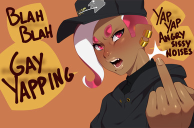 black_clothing black_hat black_headwear black_hoodie black_topwear blah_blah_blah censored_text clothing dark_body dark_skin flipping_viewer_off gesture hand_gesture hat headgear headwear hoodie looking_at_viewer male middle_finger mole_under_mouth multicolored_pseudo_hair multicolored_tentacles orange_background pink_eyes pink_pseudo_hair pink_tentacles pointy_ears pseudo_hair simple_background solo tentacles topwear two_tone_pseudo_hair two_tone_tentacles white_pseudo_hair white_tentacles combos-n-doodles nintendo splatoon takoko_yakisoba_(combos_&_doodles) aquatic cephalopod humanoid mollusk octarian octoling absurd_res half-length_portrait hi_res portrait
