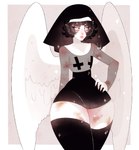 ambiguous_gender black_hair bottomwear bruised bruised_arm clothing cross feathered_wings feathers flat_chested hair inverted_cross lips nun_habit pasties pear-shaped_figure religious_clothing shirt skirt solo topwear translucent translucent_clothing translucent_shirt translucent_topwear wide_hips wings dreamalgia ash_kinoshita angel angel_humanoid humanoid winged_humanoid absurd_res hi_res nonbinary_(lore)