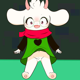 anthro balls blush bottomless clothed clothing eyewear foreskin fur genitals glasses looking_at_viewer male penis scarf shota solo upskirt white_body white_fur young young_anthro young_male holeymole deltarune undertale_(series) ralsei bovid caprine darkner goat mammal 1:1 2021 hi_res