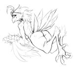 anthro beak butt claws feathers feet female looking_at_viewer looking_back looking_back_at_viewer lying nude on_front rear_view smile solo tail tail_feathers talons toes guoh lyra_(w4g4) avian bird digital_drawing_(artwork) digital_media_(artwork) monochrome sketch