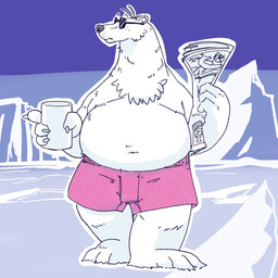 anthro belly big_belly black_nose boxers_(clothing) clothing detailed_background eyewear fur kemono male newspaper outside overweight overweight_male solo standing sunglasses underwear white_body white_fur natunokemono ice_climber polar_bear_(ice_climber) bear mammal polar_bear ursine 1:1 2026 hi_res