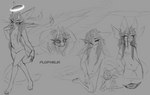 anthro breasts female genitals horn nipples nude plushie pussy sassy solo teeth wings flophelia angel domestic_cat felid feline felis mammal absurd_res hi_res monochrome sketch sketch_page unfinished