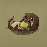 1:1 alex_solis ambiguous_gender amphibian bite blood bodily_fluids duo feral frog gore mammal mustelid otter water