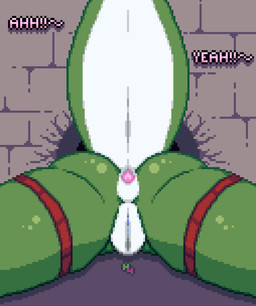 ambiguous_gender ambiguous_rimming ambiguous_rimming_female anal anthro anus bodily_fluids breath dripping_vulva female genital_fluids genitals green_body green_scales hole_in_wall leg_belt licking oral panting raised_tail rimming rimming_female scales sex shaking shivering solo spread_legs spreading tail text through_wall tongue vaginal_fluids vulva white_body white_scales hantanyaw44 hanta kobold scalie absurd_res animated digital_media_(artwork) hi_res pixel_(artwork) pixel_animation