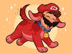 brown_hair clothing collar dog_ears facial_hair feral hair happy hat headgear headwear human_faced_feral humanoid_face male mustache paws red_body smile solo tail itzamemango glitch_productions mario_bros nintendo smg4 mario canid canine canis domestic_dog jinmenken mammal