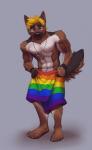 5_fingers 5_toes abs anthro band-aid bandage biceps biped black_nose blonde_hair blue_eyes brown_body brown_fur brown_tail claws dog_tags eyebrows eyewear feet fingers flag flag_(object) footprint fur gender_symbol glasses grey_background hair holding_object holding_towel lgbt_pride looking_at_viewer male male/male_symbol male_symbol multicolored_body multicolored_fur multicolored_towel muscular muscular_anthro muscular_male navel nipples pawprint pecs plantigrade pride_color_flag pride_color_towel pride_colors rainbow rainbow_pride_colors rainbow_symbol sexuality_symbol simple_background six-stripe_rainbow_pride_colors solo standing symbol tail toe_claws toes towel towel_only two_tone_tail white_body white_fur wristband koul canid canine canis domestic_dog german_shepherd herding_dog mammal pastoral_dog 2019 digital_media_(artwork) hi_res