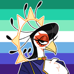 anthro beak black_hair choker clothed clothed_male clothing eyelashes eyeshadow feathers hair halo jewelry lgbt_pride makeup male necklace orange_eyelids pride_colors solo vincian_pride_colors white_body white_feathers idolomantises ciel_(idolomantises) accipitriform angel avian bird secretary_bird 1:1 2025 portrait