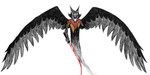 ambiguous_gender anthro black_body black_wings blood blood_on_weapon bodily_fluids gore katana melee_weapon missing_arm open_mouth ring scar simple_background solo spades_(suit) suit_symbol sword teeth weapon white_background white_eyes wings wounded schreckengast homestuck ms_paint_adventures bec_noir canid canine canis mammal 2016 absurd_res hi_res