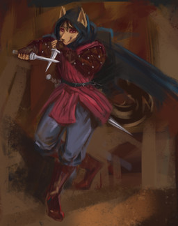 anthro belt cape clothing dagger hood male melee_weapon rogue solo sword weapon easylover dnd_homebrew hi_res