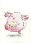 duo eyes_closed female happy in_pouch pouch_(anatomy) smile mon311 nintendo pokemon chansey generation_1_pokemon generation_2_pokemon pokemon_(species) togepi hi_res