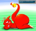 angry anthro balls barely_visible_balls barely_visible_genitalia big_butt blush butt claws cross-popping_vein crossed_arms evolution_(transformation) fire flaming_tail gameplay_mechanics genitals looking_back lying male on_front solo tail text thick_thighs transformation tepigfan101 nintendo pokemon charmeleon generation_1_pokemon pokemon_(species) 2024 absurd_res english_text hi_res