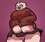 anthro areola beak bedroom_eyes big_breasts blush bottomwear bouncing_breasts breast_drop breasts brown_bottomwear brown_clothing brown_skirt brown_sweater brown_topwear clothed clothing clothing_lift curvy_figure eyewear feathers female flashing flashing_breasts genitals glasses half-closed_eyes huge_breasts looking_at_viewer looking_down looking_down_at_viewer low-angle_view narrowed_eyes navel nerd nipple_outline nipples no_bra no_underwear open_mouth open_smile orange_eyes pink_areola pink_nipples pink_pussy presenting presenting_breasts presenting_pussy purple_background pussy round_glasses seductive shy simple_background skirt slightly_chubby slightly_chubby_anthro slightly_chubby_female smile smiling_at_viewer solo sweater thick_thighs topwear undressing upskirt voluptuous voluptuous_anthro voluptuous_female wearing_glasses white_body white_breasts white_feathers wide_hips jonky barb_(unboxedbento) avian bird horned_owl owl snowy_owl true_owl 2d_animation animated frame_by_frame short_playtime