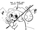 anthro bindle bodily_fluids cactus desert directional_arrow eyewear female glasses hitchhiking humor outside plant sad solo sparkles sparkling_eyes tears text anaugi nuggy_(anaugi) badger mammal mustelid musteline 2025 handwritten_text monochrome trans_(lore) trans_woman_(lore)