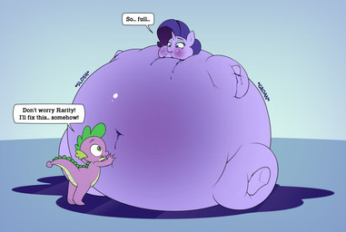 belly berry_juice big_belly blueberry_inflation dialogue duo female horn huge_belly hyper hyper_belly inflation juice_(beverage) male tail text cocomania friendship_is_magic hasbro my_little_pony mythology rarity_(mlp) spike_(mlp) dragon equid equine mammal mythological_creature mythological_equine mythological_scalie scalie unicorn 2017 absurd_res english_text hi_res