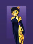 anthro anthrofied armwear bite biting_lip clothing dress elbow_gloves female gloves gradient_background hair handbag handwear looking_at_viewer purse simple_background slit_dress solo spots astraldog disney the_lion_guard the_lion_king fuli cheetah felid feline mammal pantherine absurd_res hi_res