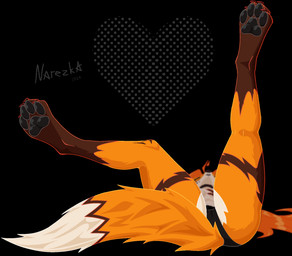 anthro black_clothing black_lipstick black_panties black_pawpads black_underwear breast_grab breasts butt choker claws clothing feet female fur hair hand_on_breast jewelry lipstick low-angle_view lying makeup necklace on_back orange_body orange_fur panties pawpads paws red_hair simple_background solo tail tattoo thick_thighs toe_claws toes underwear white_body white_fur narezka naria_(narezka) canid canine fox mammal cel_shading digital_media_(artwork) hi_res shaded