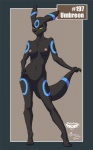 2011 anthro anthrofied bedroom_eyes biped black_body black_fur blue_markings breasts canid canine cocked_hip collaboration eeveelution female fur generation_2_pokemon genitals half-closed_eyes hand_on_hip hashtag holding_tail id_number looking_at_viewer mammal markings mingchee narrowed_eyes navel nintendo nipples notorious84 nude number pinup plantigrade pokemon pokemon_(species) pokemorph pose pussy raised_heel seductive shiny_pokemon solo species_name standing tail text the_pokedex_project umbreon yellow_eyes