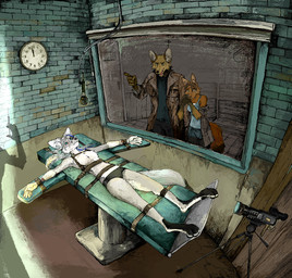 angry anthro bodily_fluids criminal detailed_background doctor embarrassed execution female gore group humiliation injection killing male male/female punishment tears video_recording jeffusherb digital_media_(artwork) pixel_(artwork)