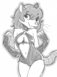 anthro arm_wraps breasts cleavage clothed clothing female hair navel simple_background smile solo swimwear white_background wraps smekbo the_tale_of_jasper_gold maude_o'dell american_opossum mammal marsupial virginia_opossum greyscale monochrome