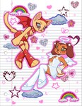 anthro bottomwear brown_body brown_fur clothing dress duo eyelashes feet female footwear fur halo heart_symbol hindpaw horn legwear lined_paper makeup mary_janes mascara paws rainbow running_makeup running_mascara shoes skirt thigh_highs yellow_body yellow_fur deadasadoe hasbro littlest_pet_shop littlest_pet_shop:_popular brooklyn_hayes lps_339 lps_675 savannah_reed american_shorthair angel canid canine canis dachshund demon domestic_cat domestic_dog felid feline felis hunting_dog mammal hi_res